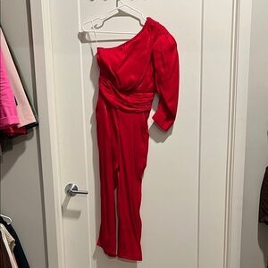 Elegant Red One-Shoulder Romper, SIZE XS